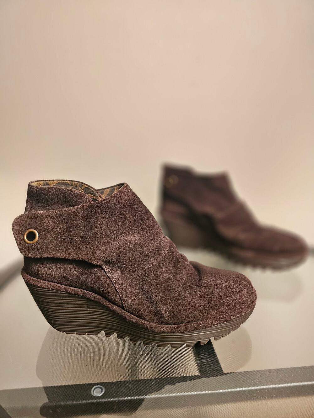 Size 7.5 Fly London Yama Bootie in Brown Suede